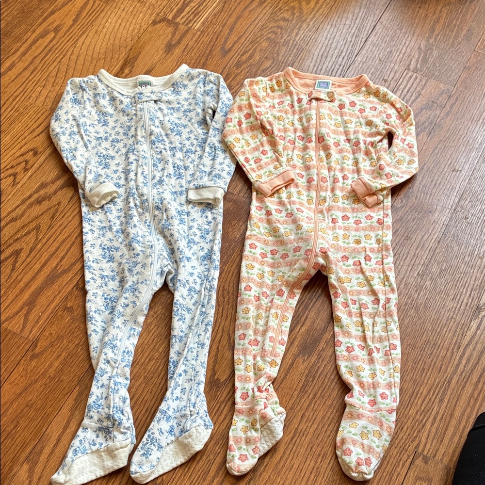Little Me Blue Floral & Peach Flower Print Footed One-Pieces Sleepers (Set of 2)